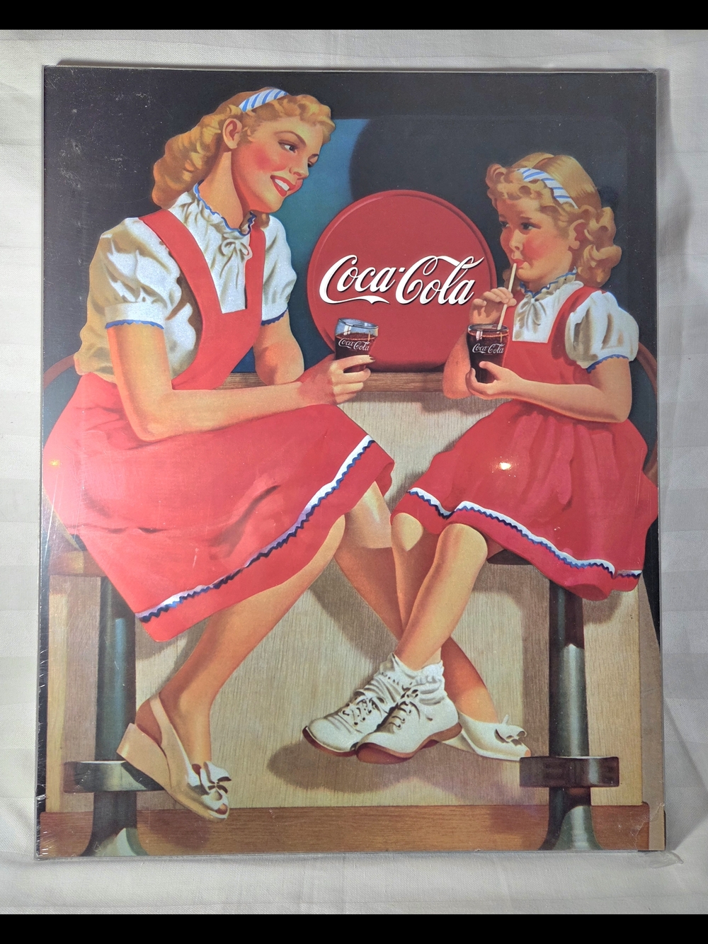Vintage Coca-Cola Mother Daughter Pressed Board Advertising Wall Hanging